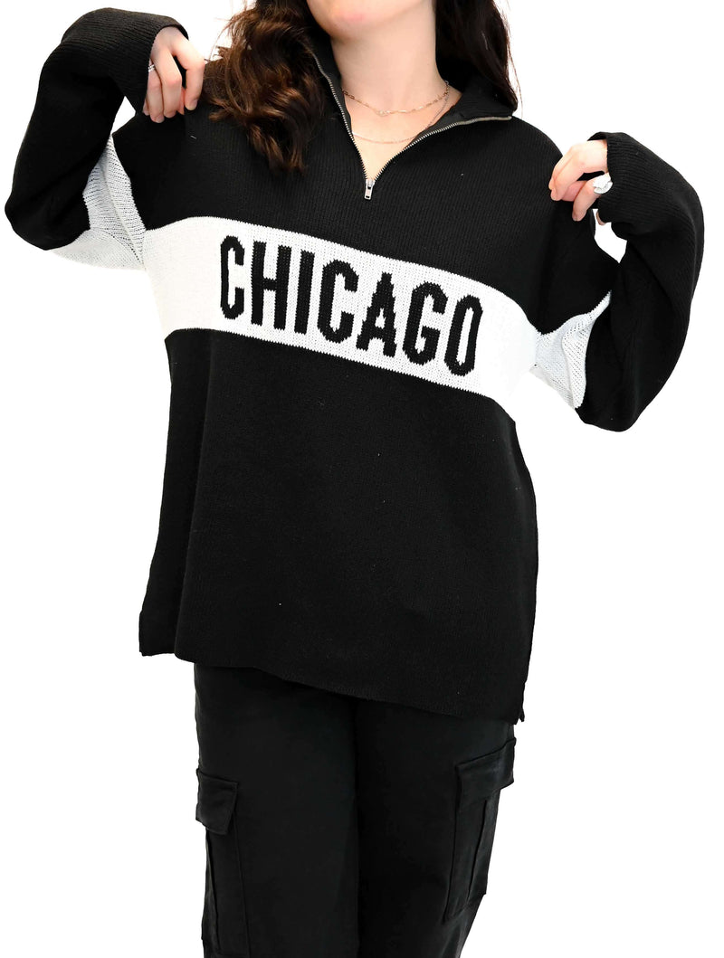 "Chicago" Quarter Zip Stripe Sweater