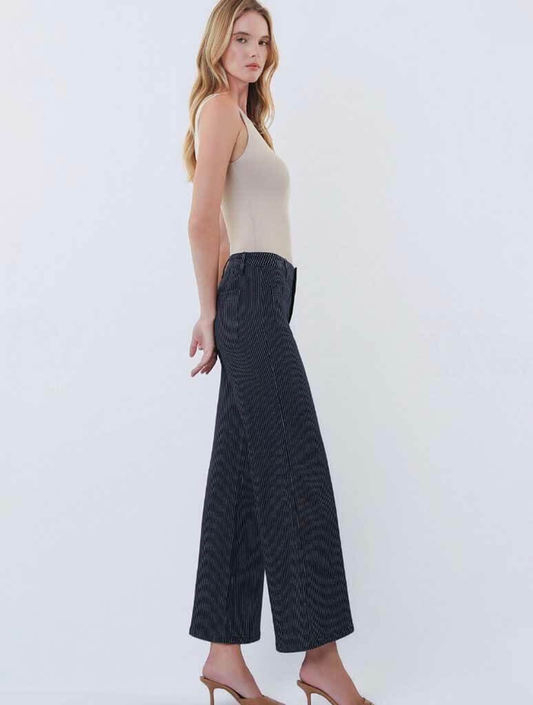 Vervet Olivia High Rise Patch Pocket Crop Striped Wide Jeans