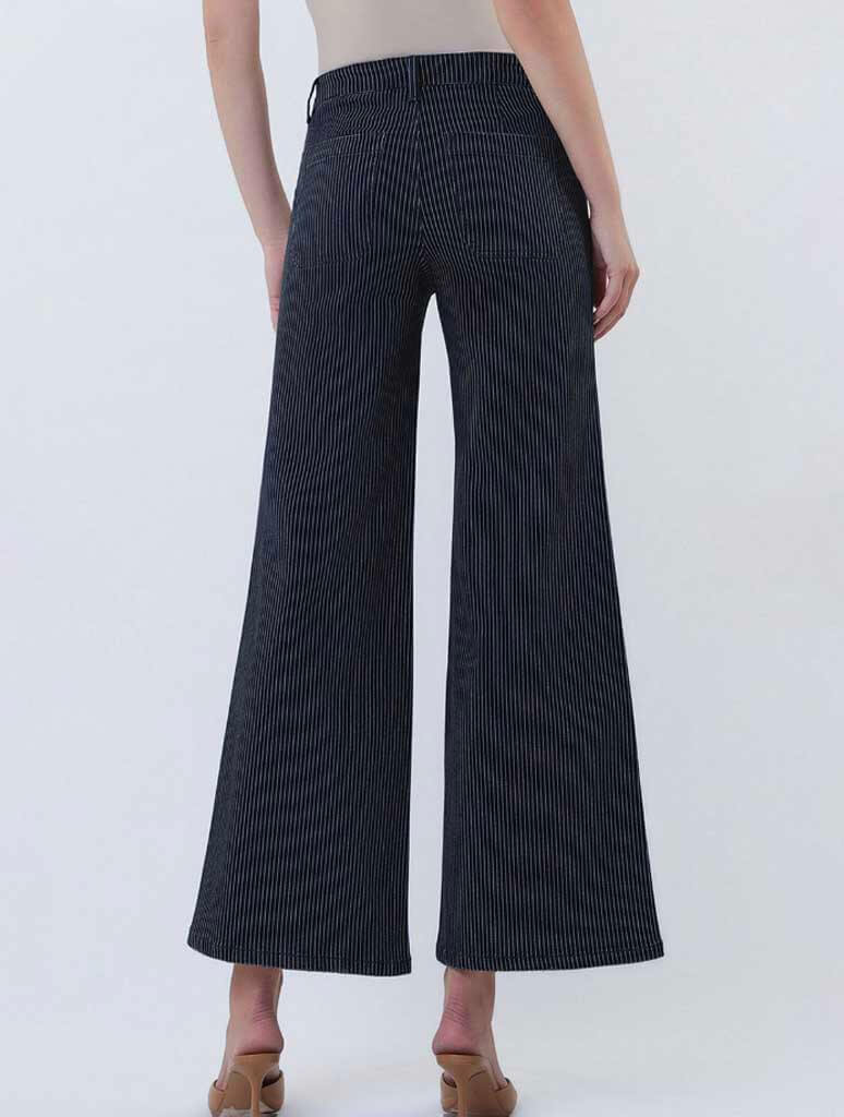 Vervet Olivia High Rise Patch Pocket Crop Striped Wide Jeans
