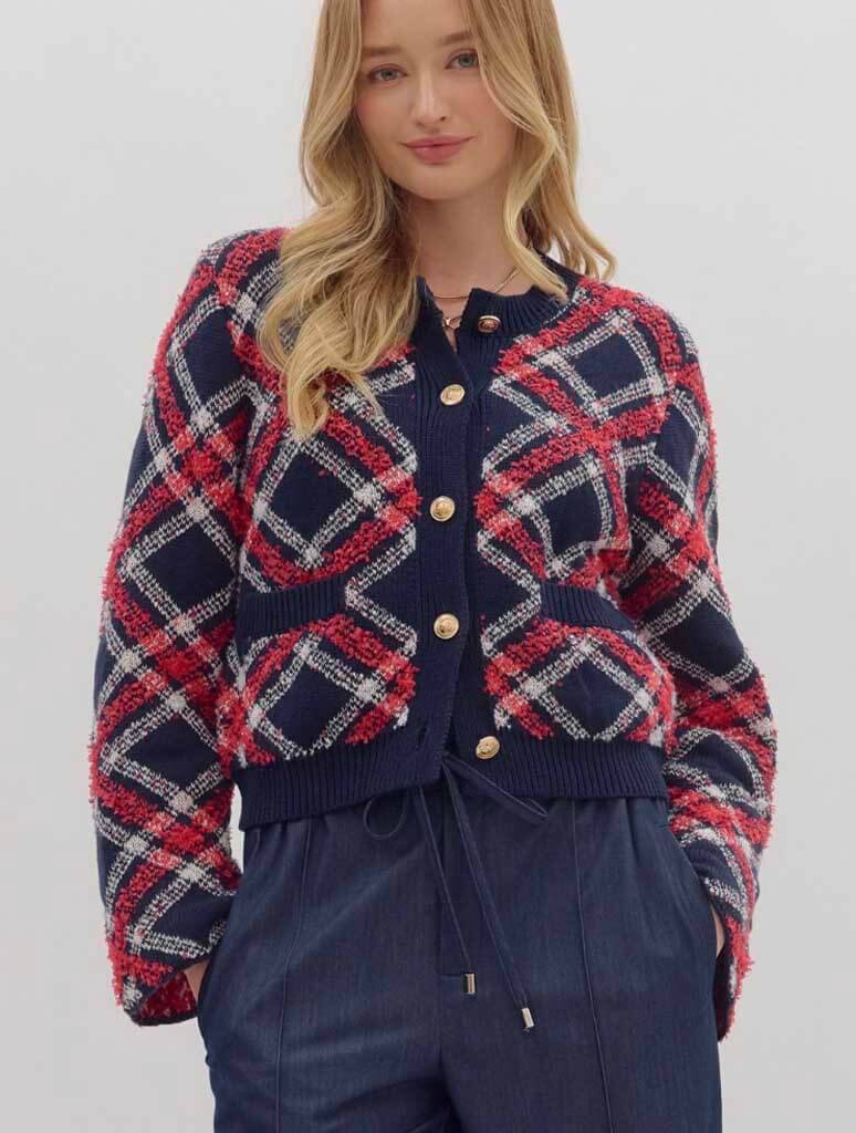 Fuzzy Plaid Cardigan