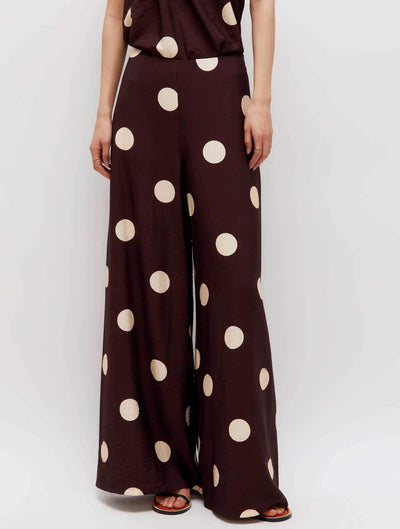 Polka Dot Wide Leg Pants in Brown