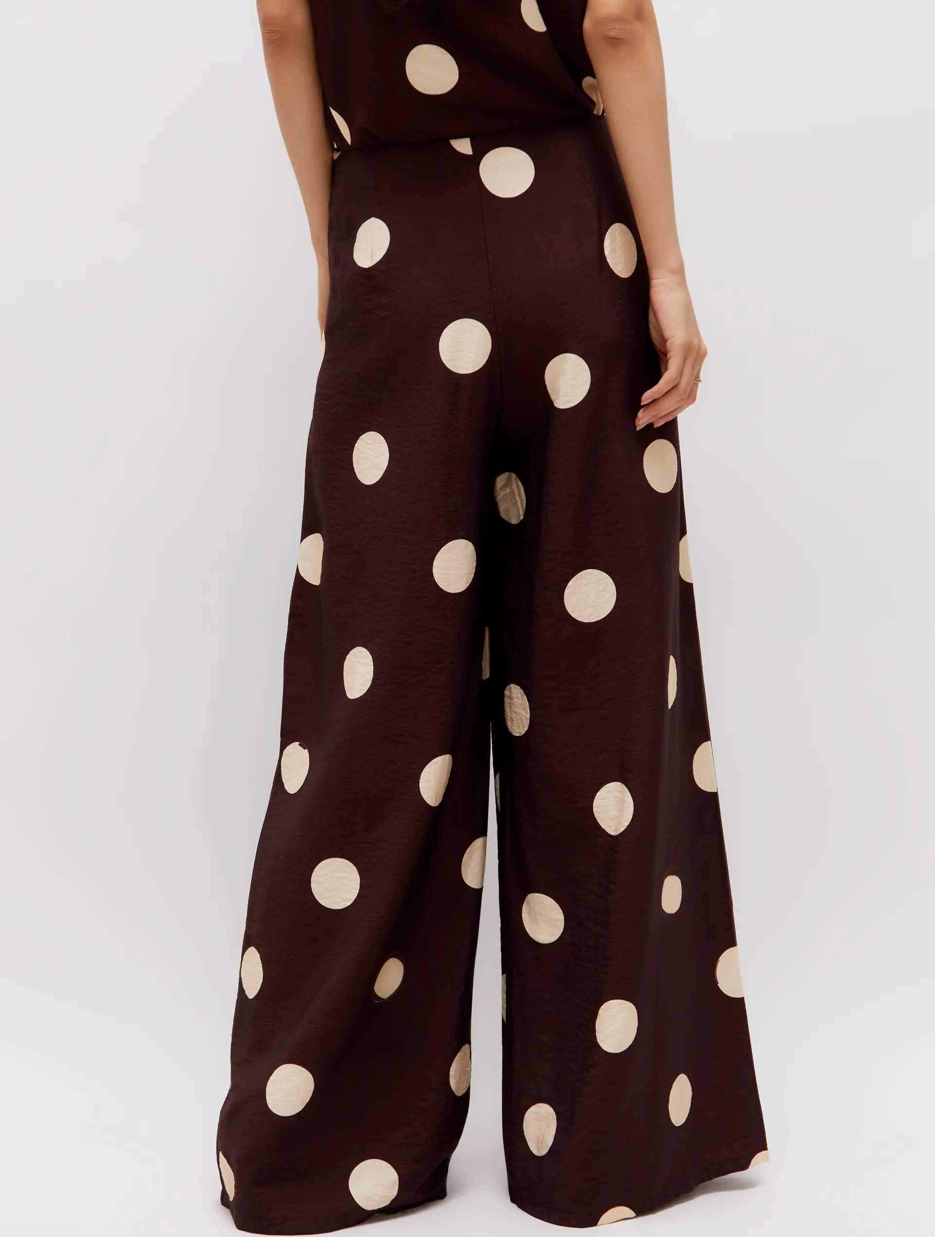 Polka Dot Wide Leg Pants in Brown