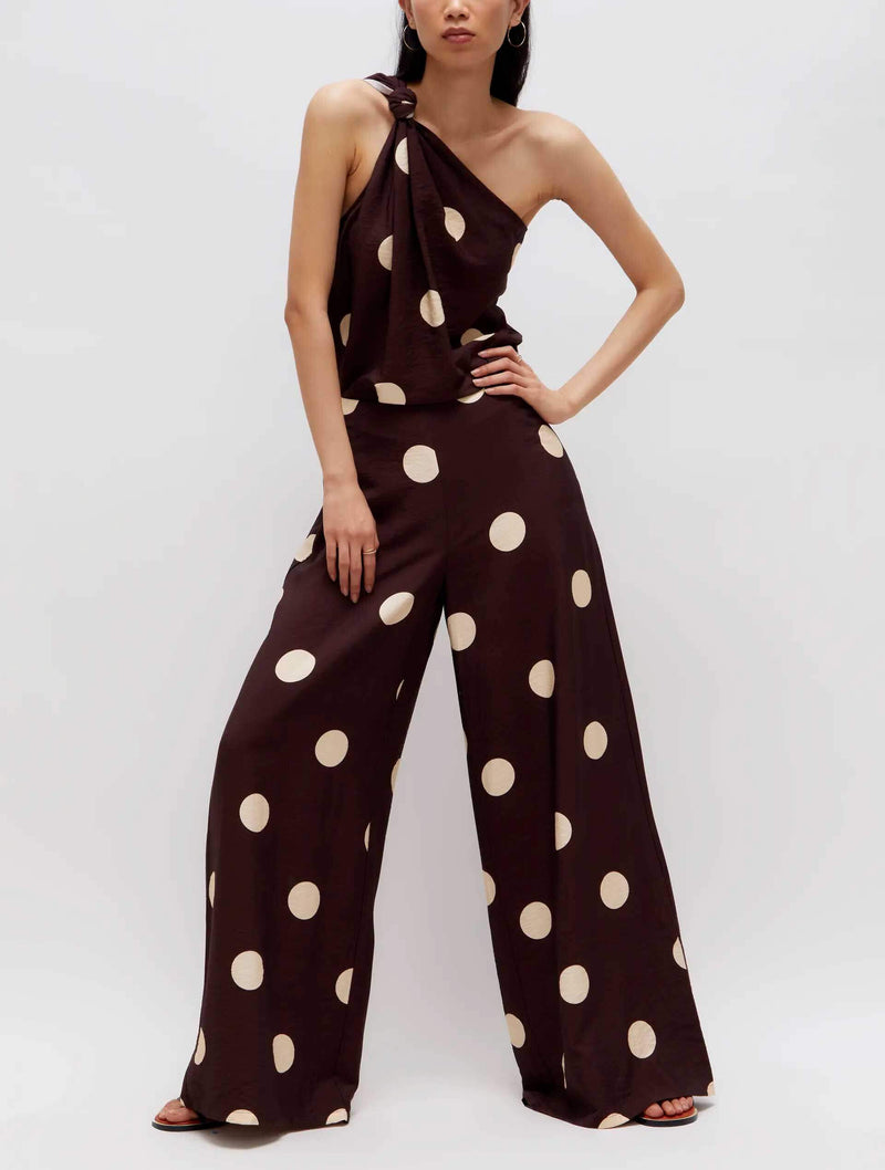 Polka Dot Wide Leg Pants in Brown