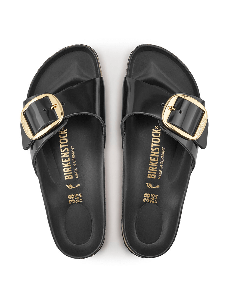 Birkenstock Madrid Big Buckle Sandal in High Shine Black