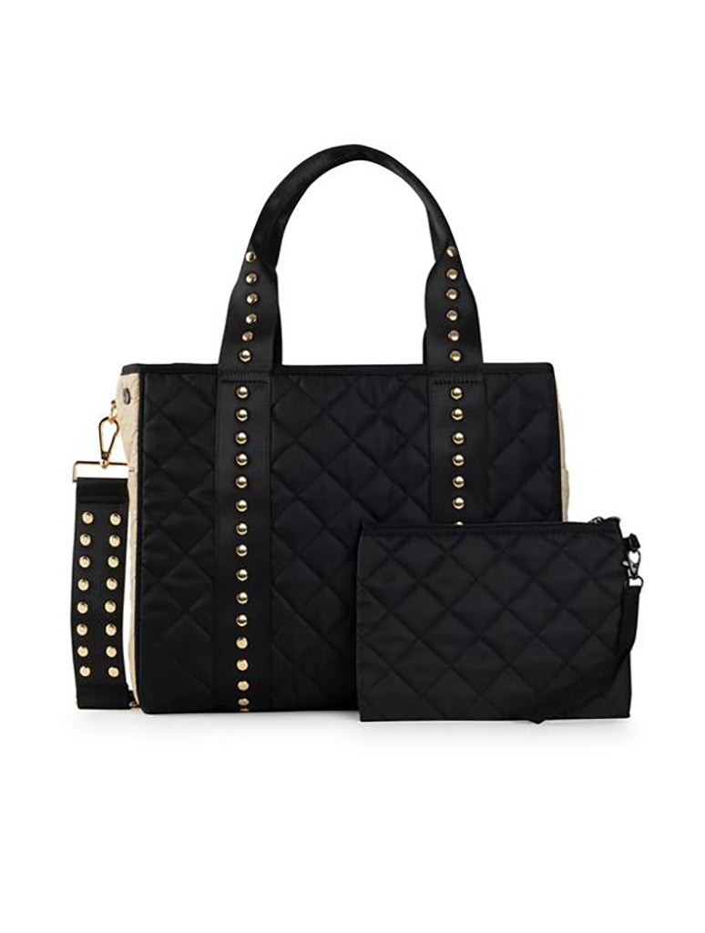 Haute Shore Jaime Boss Tote in Black Quilted Puffer/Buff Leatherette