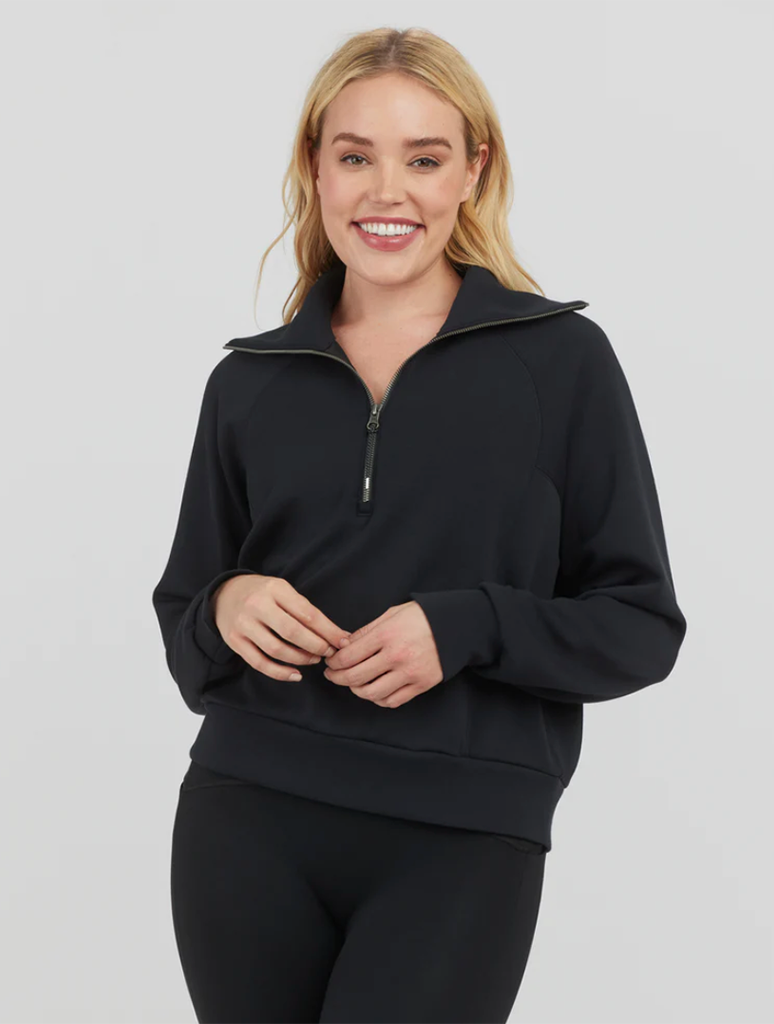 Spanx AirEssentials Half Zip Sweatshirt in Very Black