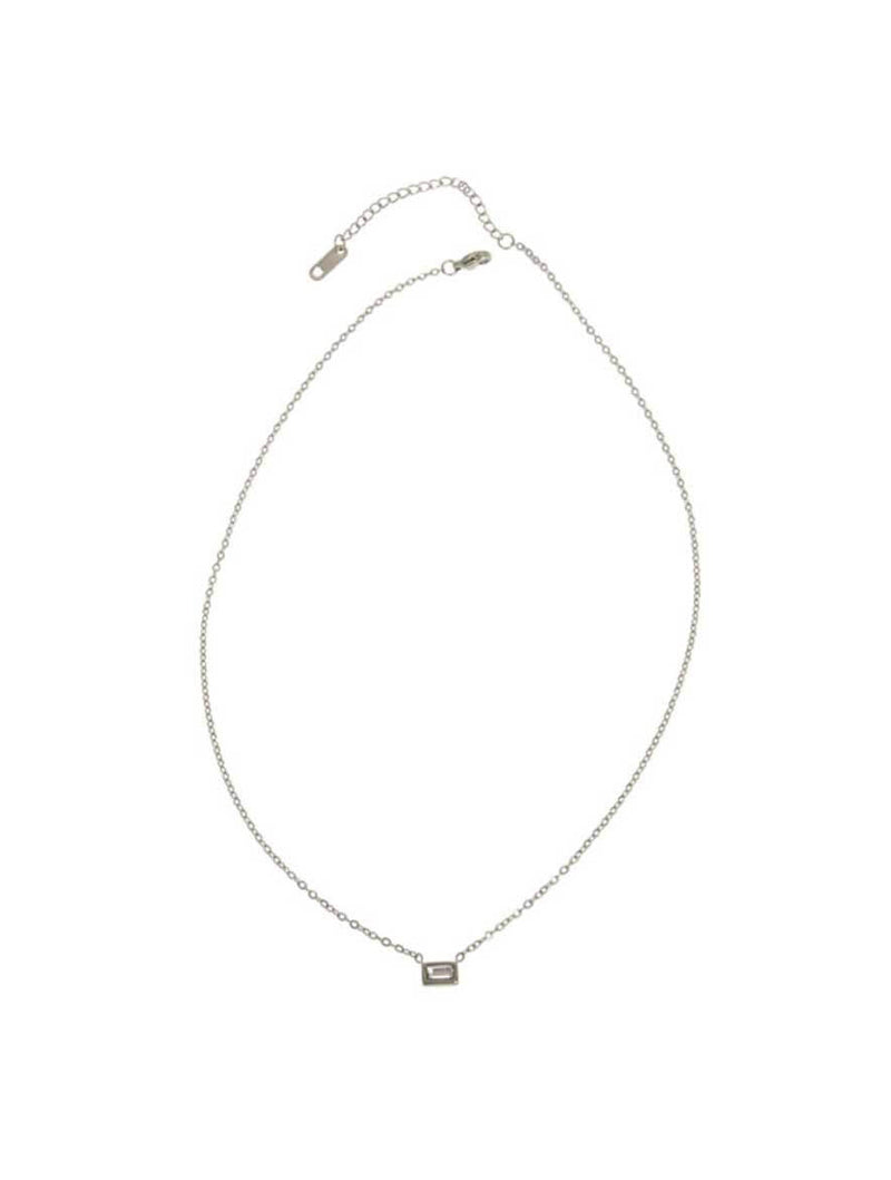 Crystal Rectangle Necklace in Silver