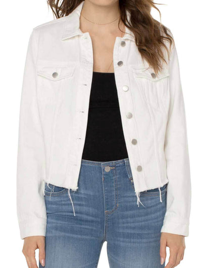 Liverpool Denim Jacket with Shredded Hem in Prairie White Des